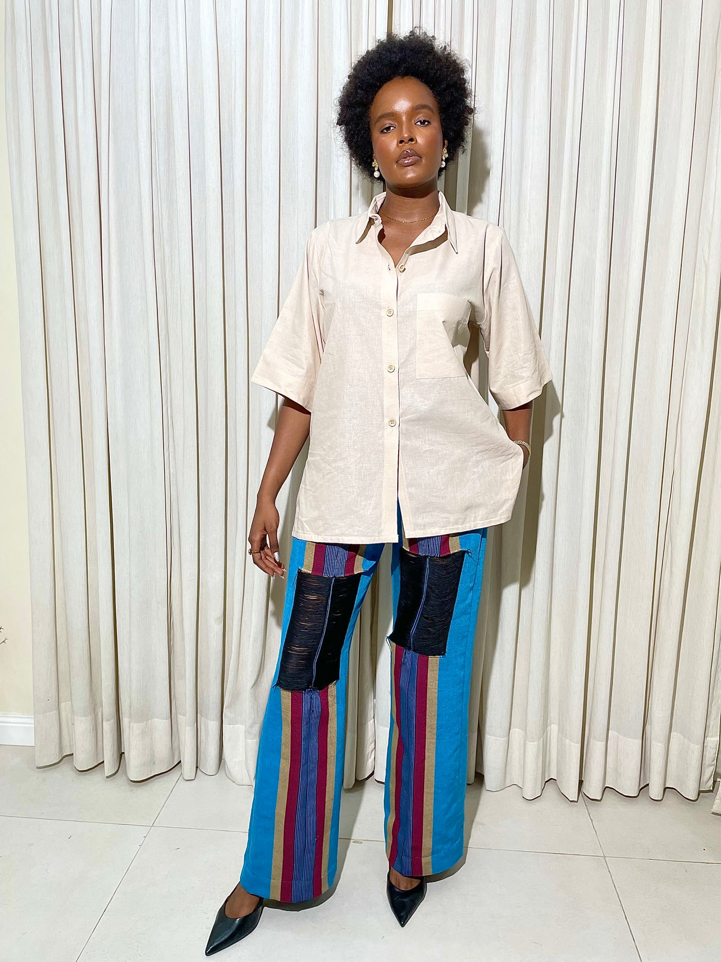 CERULEAN RIPPED PANTS