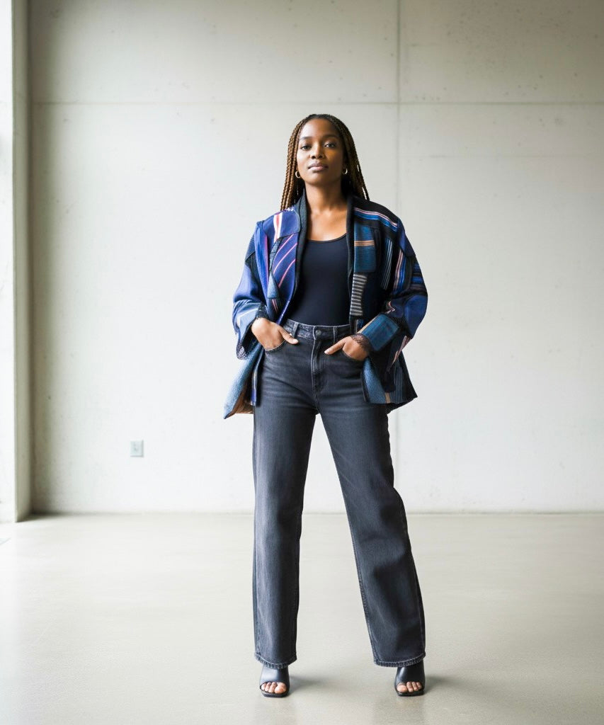 PATCHWORK JACKET (DARK SHADES OF BLUE)