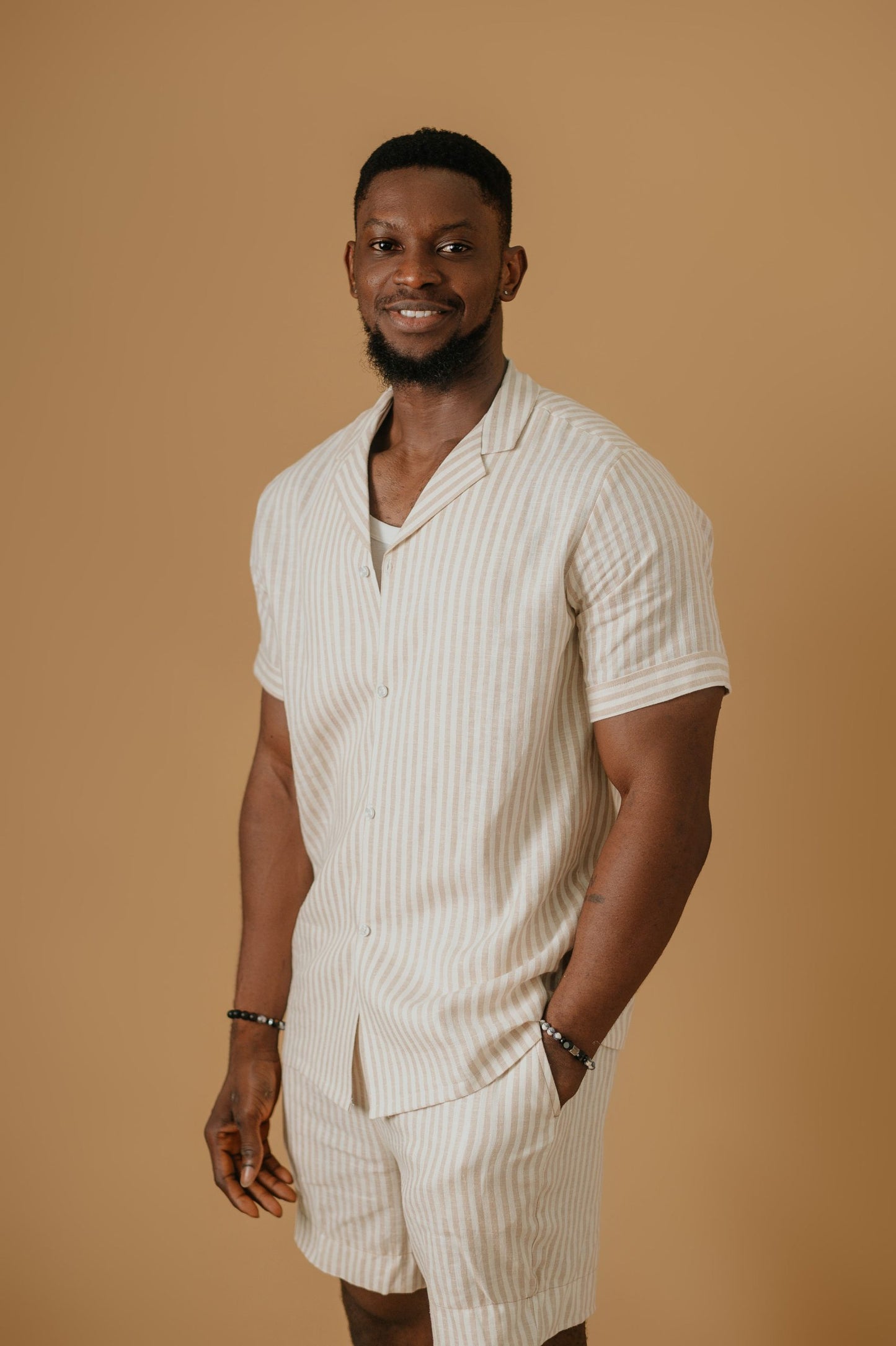 STRIPED LINEN SHORT SET