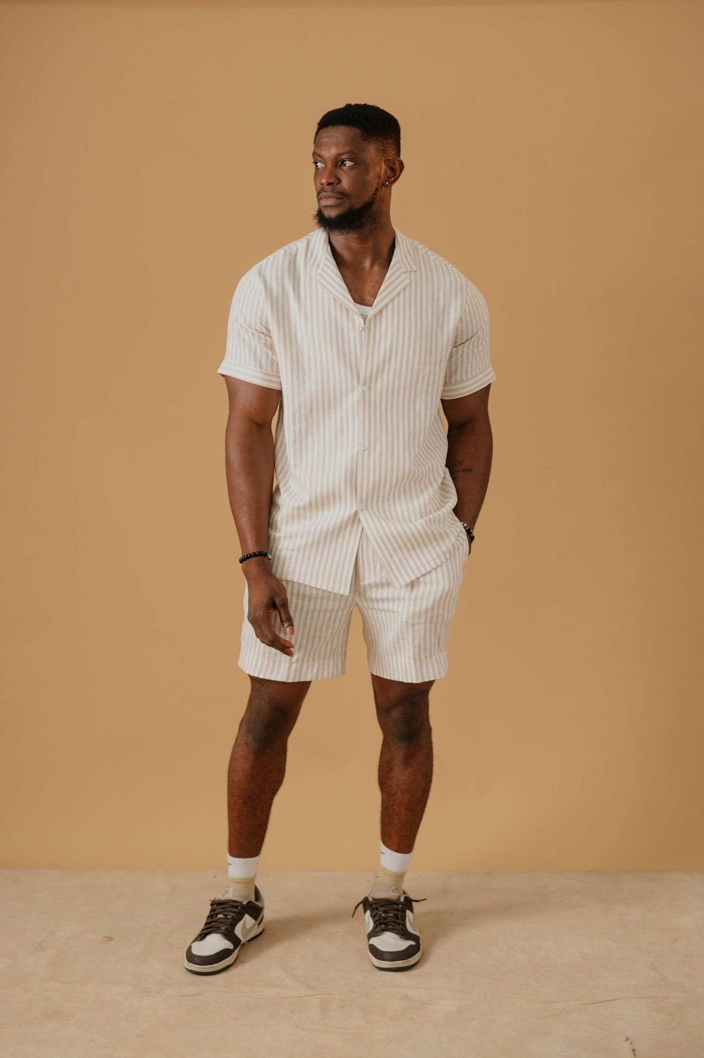 STRIPED LINEN SHORT SET