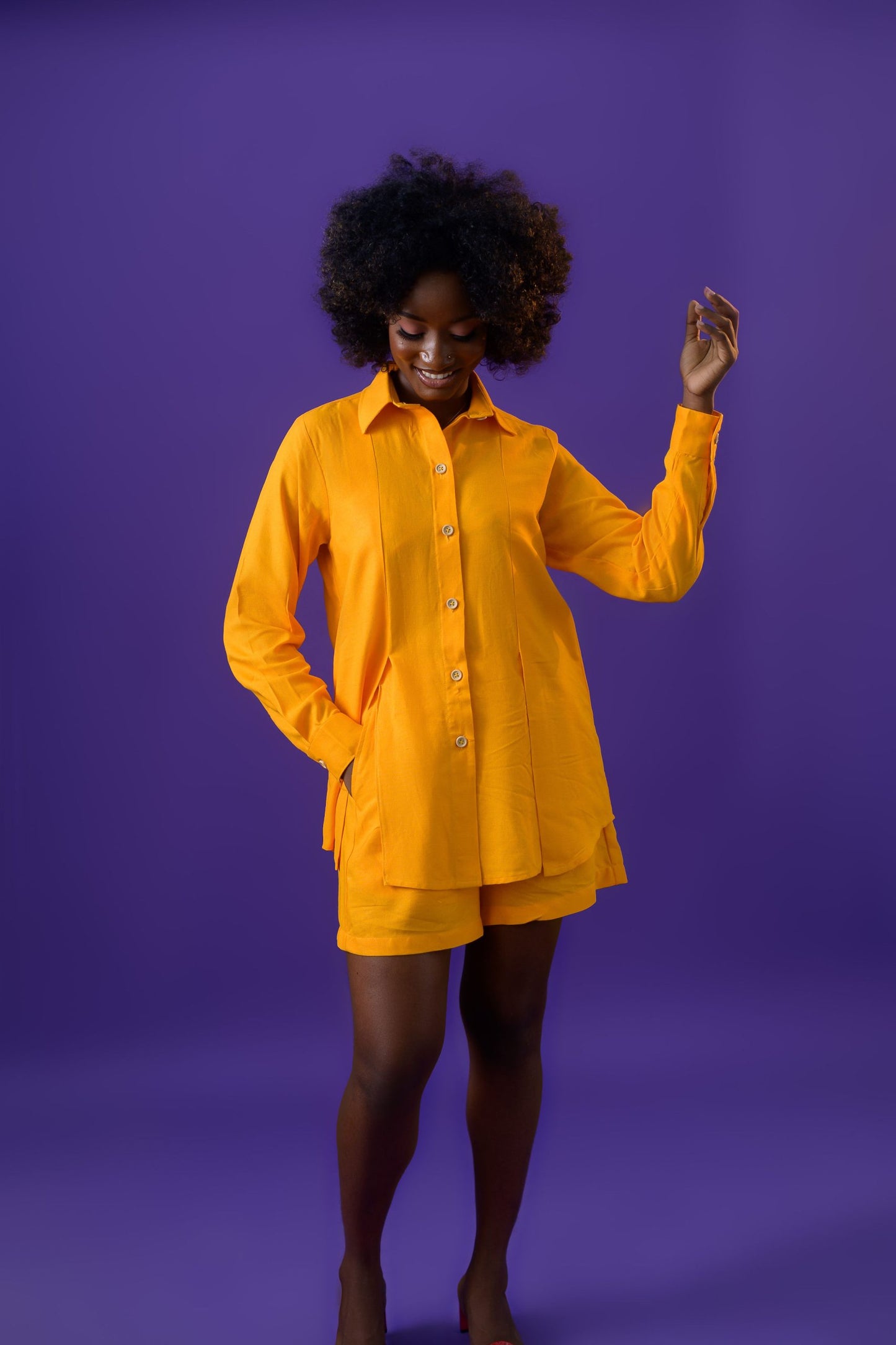 Slit Detail Linen Short Set