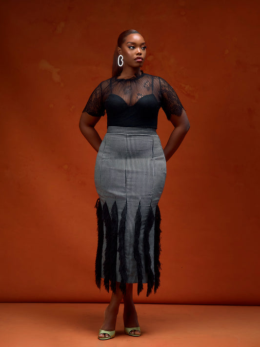 FRINGE DETAIL ASO-OKE SKIRT