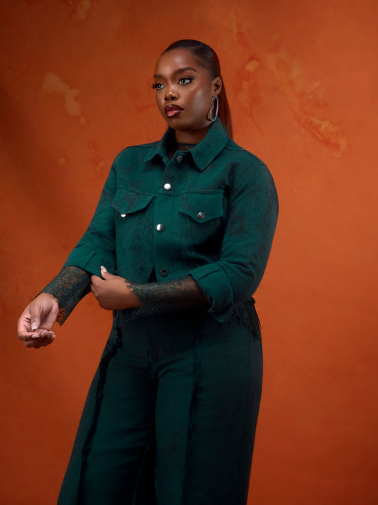 CROPPED TRUCKER JACKET (GREEN)