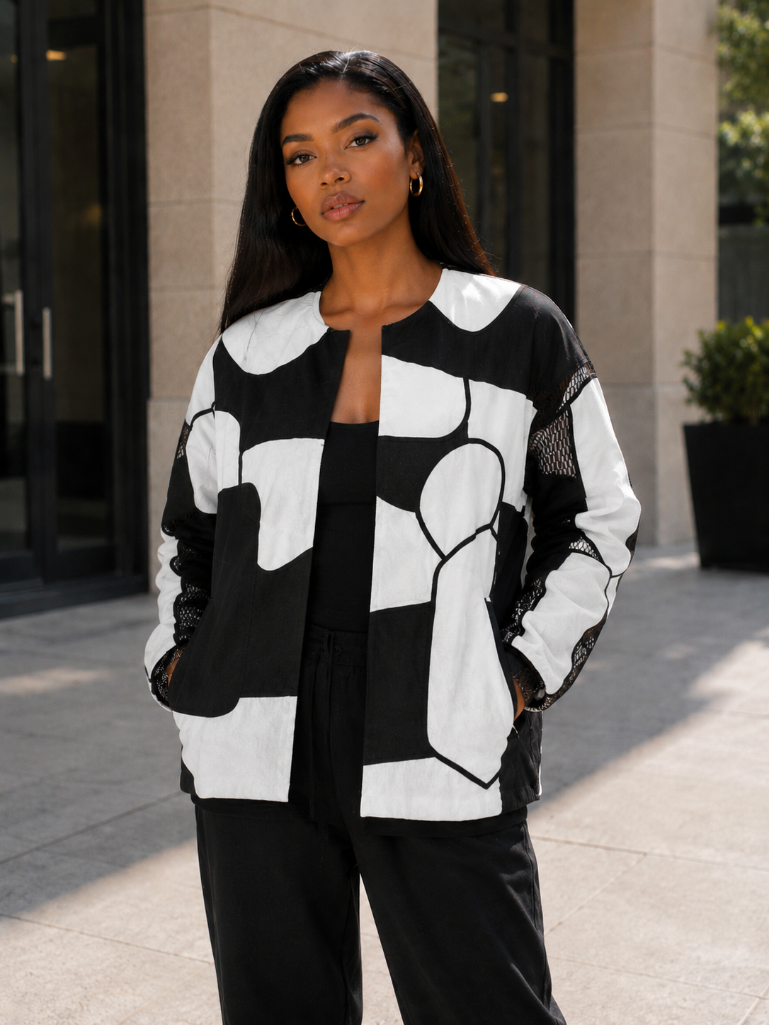 BLACK/WHITE PATCHWORK JACKET