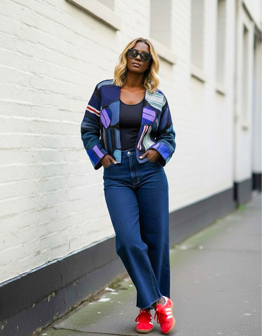 PATCHWORK JACKET (DARK SHADES OF BLUE)