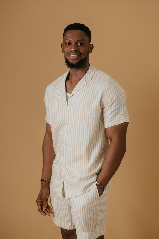 STRIPED LINEN SHORT SET
