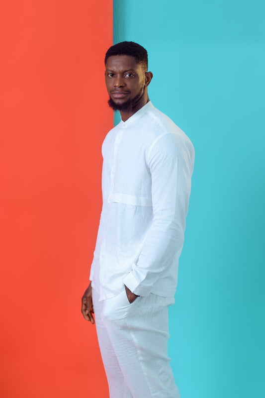 WHITE LINEN TROUSER  SET