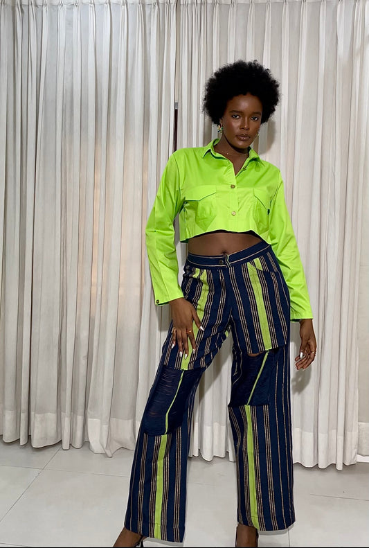 NAVY/LEMON RIPPED PANTS