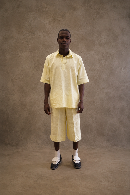 PASTEL YELLOW LINEN SHORTS